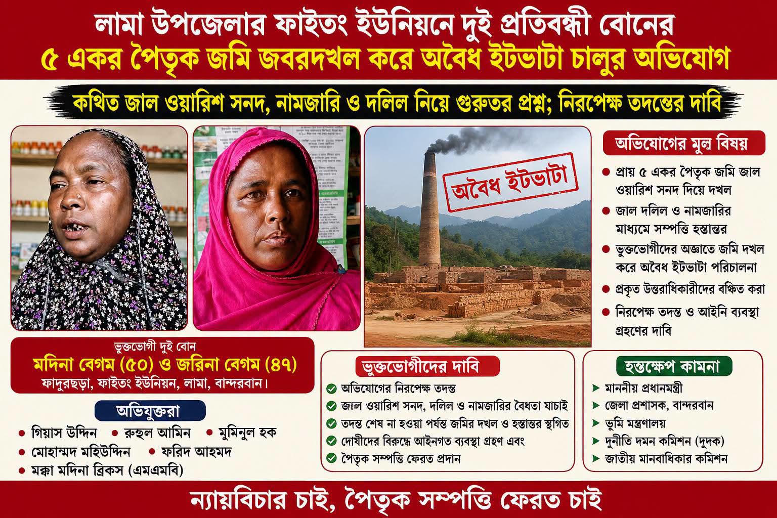 কান্নায় ভারী বান্দরবানের আকাশ: দুই প্রতিবন্ধী বোনের শেষ সম্বল কেড়ে নিল ইটভাটা সিন্ডিকেট